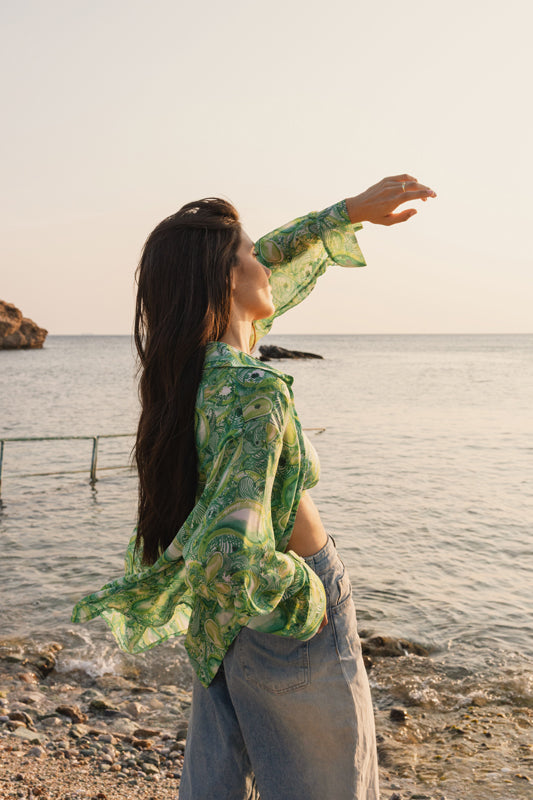 Cecilia Lime Shirt (Dancing Waves)
